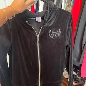 Black Velour Women's Jacket with Rhinestone Detail